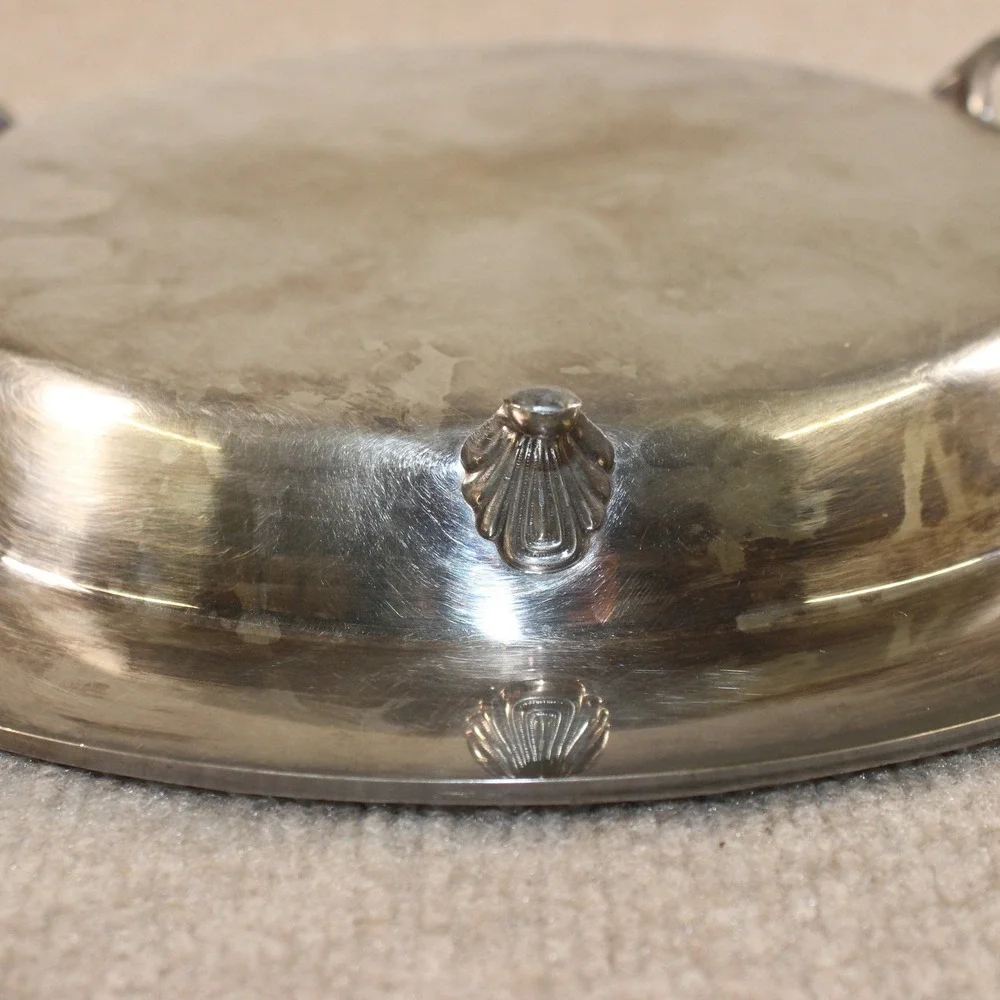 Poole Silver Co 1005 Silver Plated Footed Tray Etched Floral Gadroon Edge 12in